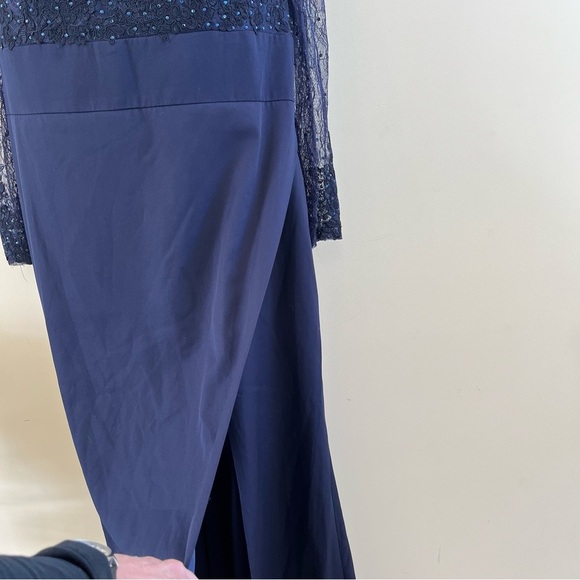 NWT Mac Duggal Plus Fabulouss 49173 Midnight Blue Lace Long Sleeve Gown 20W - Picture 7 of 14